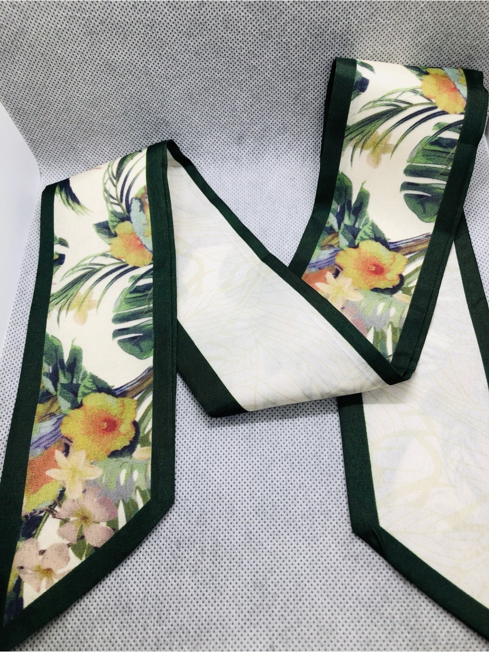 Floral Tropical Print Scarf Tie - Green Trim
